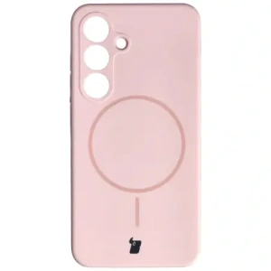 Silikonowe etui z pierścieniem magnetycznym Bizon Soft Case Magnetic do Samsung Galaxy S25 jasnoróżowe