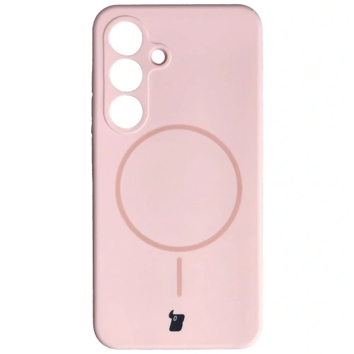 Silikonowe etui z pierścieniem magnetycznym Bizon Soft Case Magnetic do Samsung Galaxy S25 jasnoróżowe