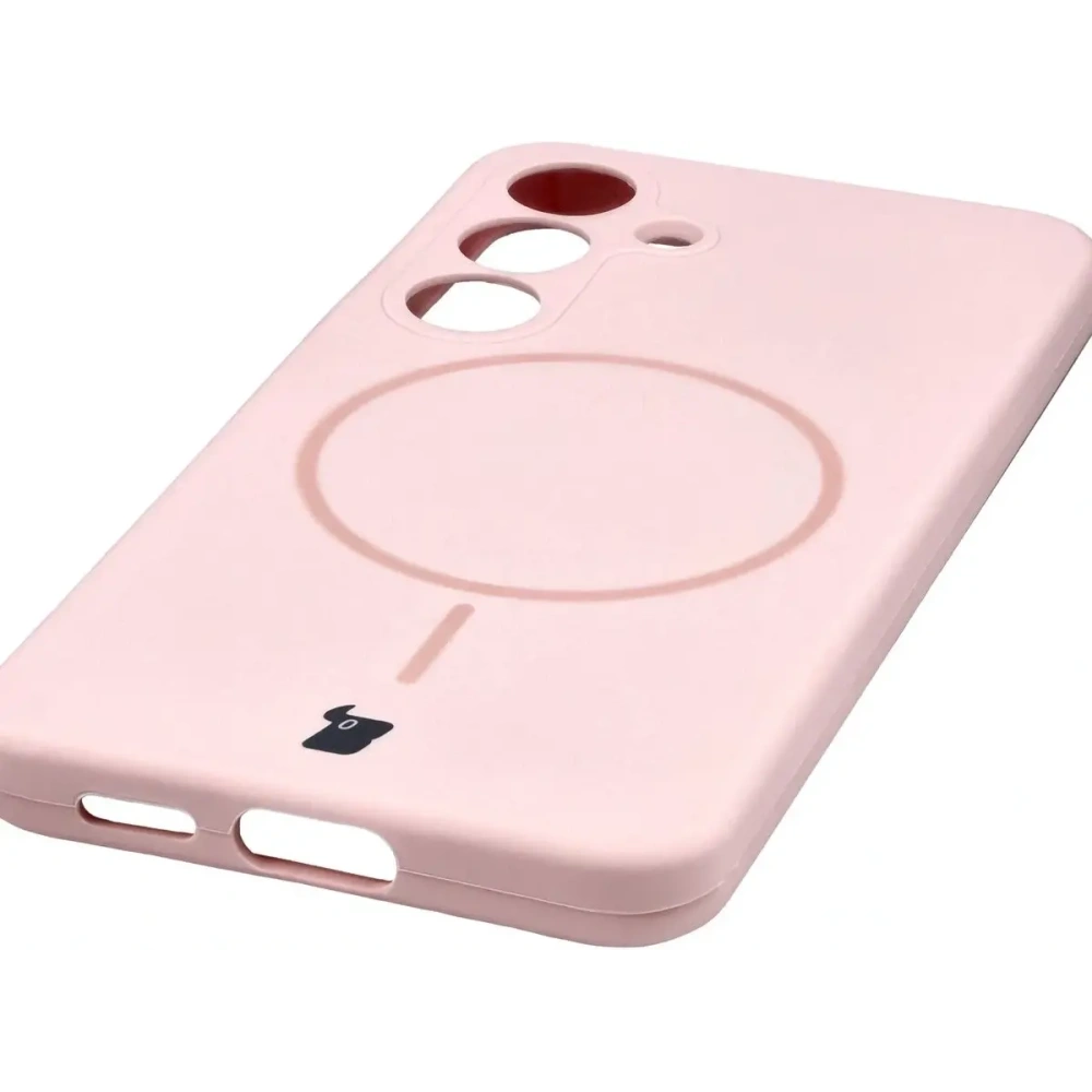 Silikonowe etui z pierścieniem magnetycznym Bizon Soft Case Magnetic do Samsung Galaxy S25 jasnoróżowe
