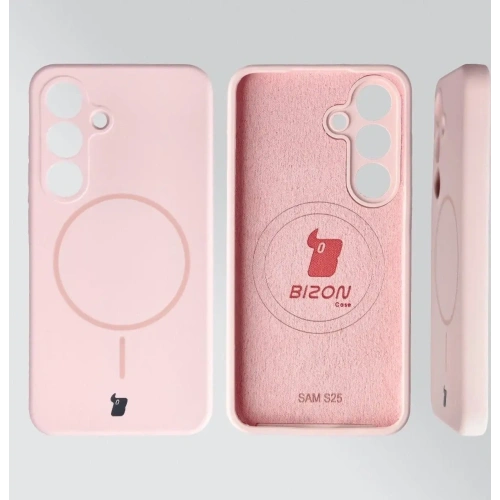 Silikonowe etui z pierścieniem magnetycznym Bizon Soft Case Magnetic do Samsung Galaxy S25 jasnoróżowe