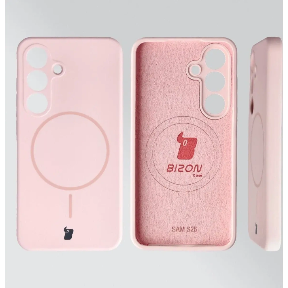 Silikonowe etui z pierścieniem magnetycznym Bizon Soft Case Magnetic do Samsung Galaxy S25 jasnoróżowe