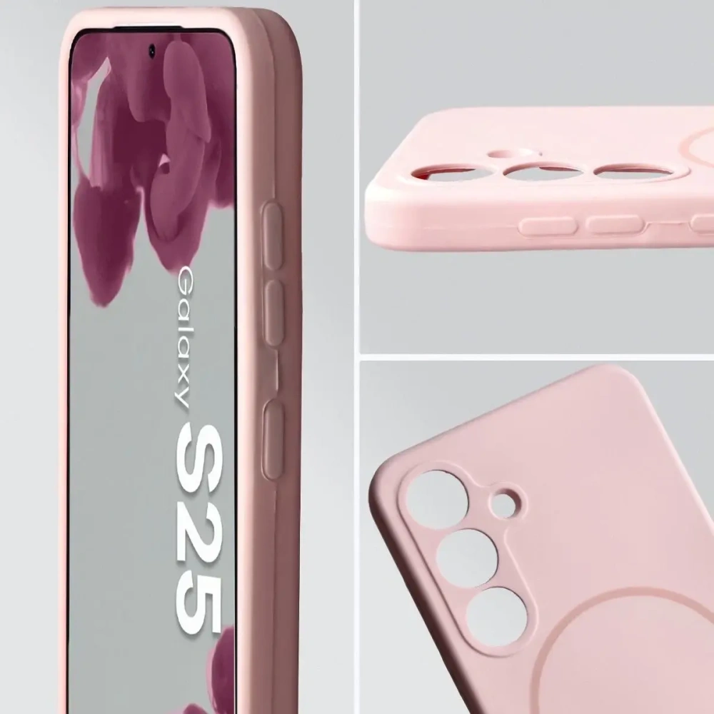 Silikonowe etui z pierścieniem magnetycznym Bizon Soft Case Magnetic do Samsung Galaxy S25 jasnoróżowe