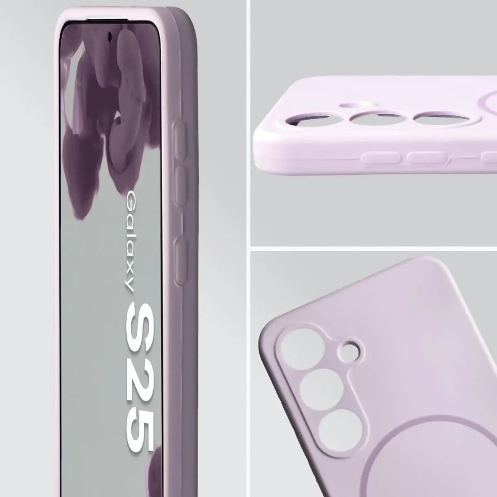 Silikonowe etui z pierścieniem magnetycznym Bizon Soft Case Magnetic do Samsung Galaxy S25 jasnofioletowe
