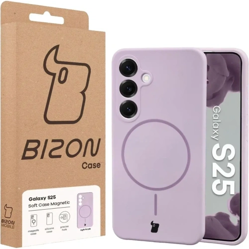Silikonowe etui z pierścieniem magnetycznym Bizon Soft Case Magnetic do Samsung Galaxy S25 jasnofioletowe
