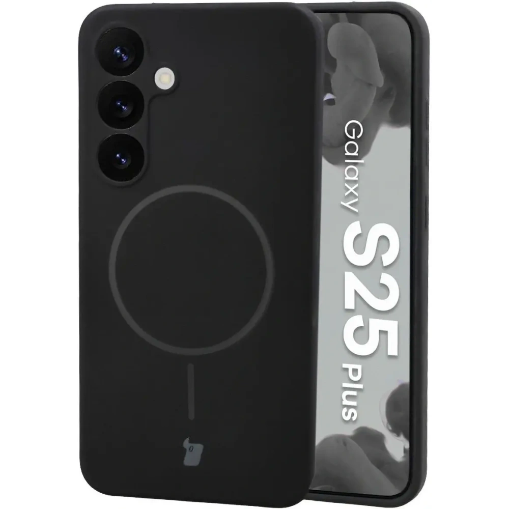 Silikonowe etui z pierścieniem magnetycznym Bizon Soft Case Magnetic do Samsung Galaxy S25+ Plus czarne