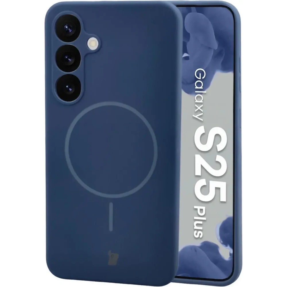 Silikonowe etui z pierścieniem magnetycznym Bizon Soft Case Magnetic do Samsung Galaxy S25+ Plus granatowe