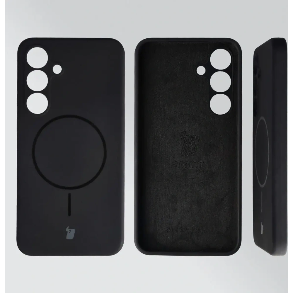 Silikonowe etui z pierścieniem magnetycznym Bizon Soft Case Magnetic do Samsung Galaxy S25+ Plus czarne