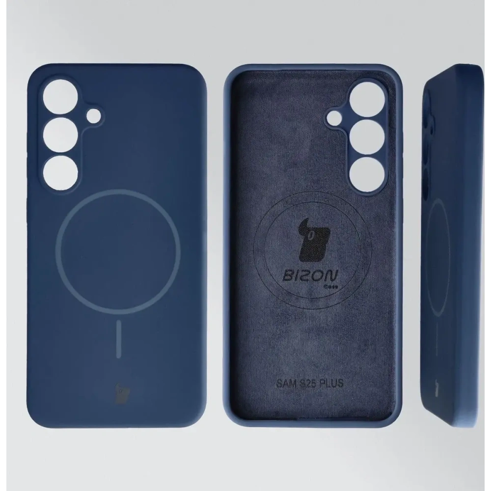 Silikonowe etui z pierścieniem magnetycznym Bizon Soft Case Magnetic do Samsung Galaxy S25+ Plus granatowe