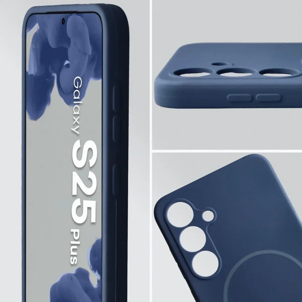 Silikonowe etui z pierścieniem magnetycznym Bizon Soft Case Magnetic do Samsung Galaxy S25+ Plus granatowe