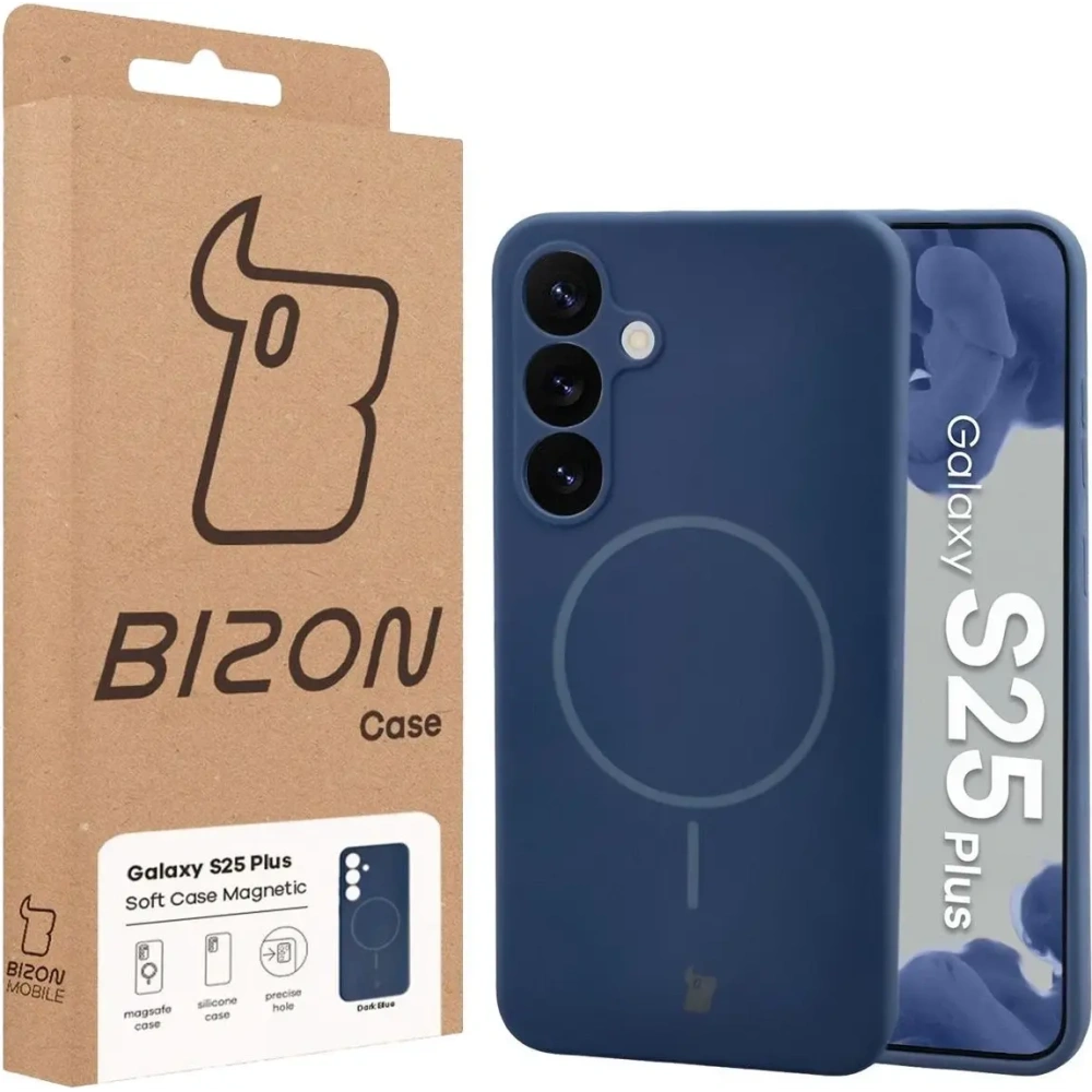 Silikonowe etui z pierścieniem magnetycznym Bizon Soft Case Magnetic do Samsung Galaxy S25+ Plus granatowe