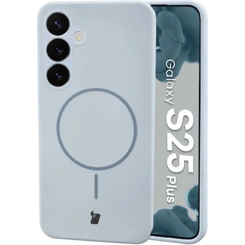 Silikonowe etui z pierścieniem magnetycznym Bizon Soft Case Magnetic do Samsung Galaxy S25+ Plus błękitne