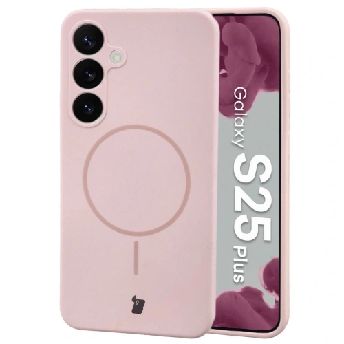 Silikonowe etui z pierścieniem magnetycznym Bizon Soft Case Magnetic do Samsung Galaxy S25+ Plus jasnoróżowe