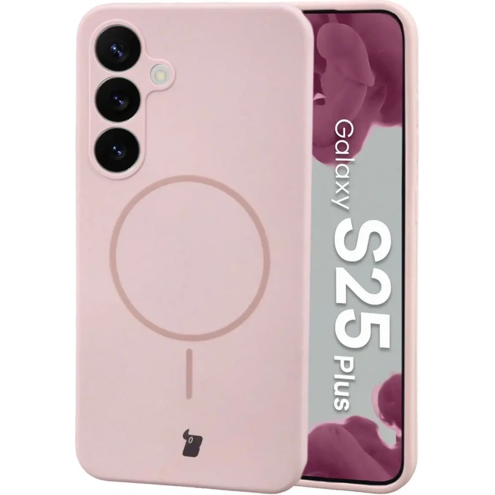 Silikonowe etui z pierścieniem magnetycznym Bizon Soft Case Magnetic do Samsung Galaxy S25+ Plus jasnoróżowe