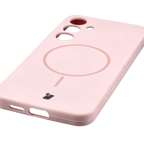 Silikonowe etui z pierścieniem magnetycznym Bizon Soft Case Magnetic do Samsung Galaxy S25+ Plus jasnoróżowe