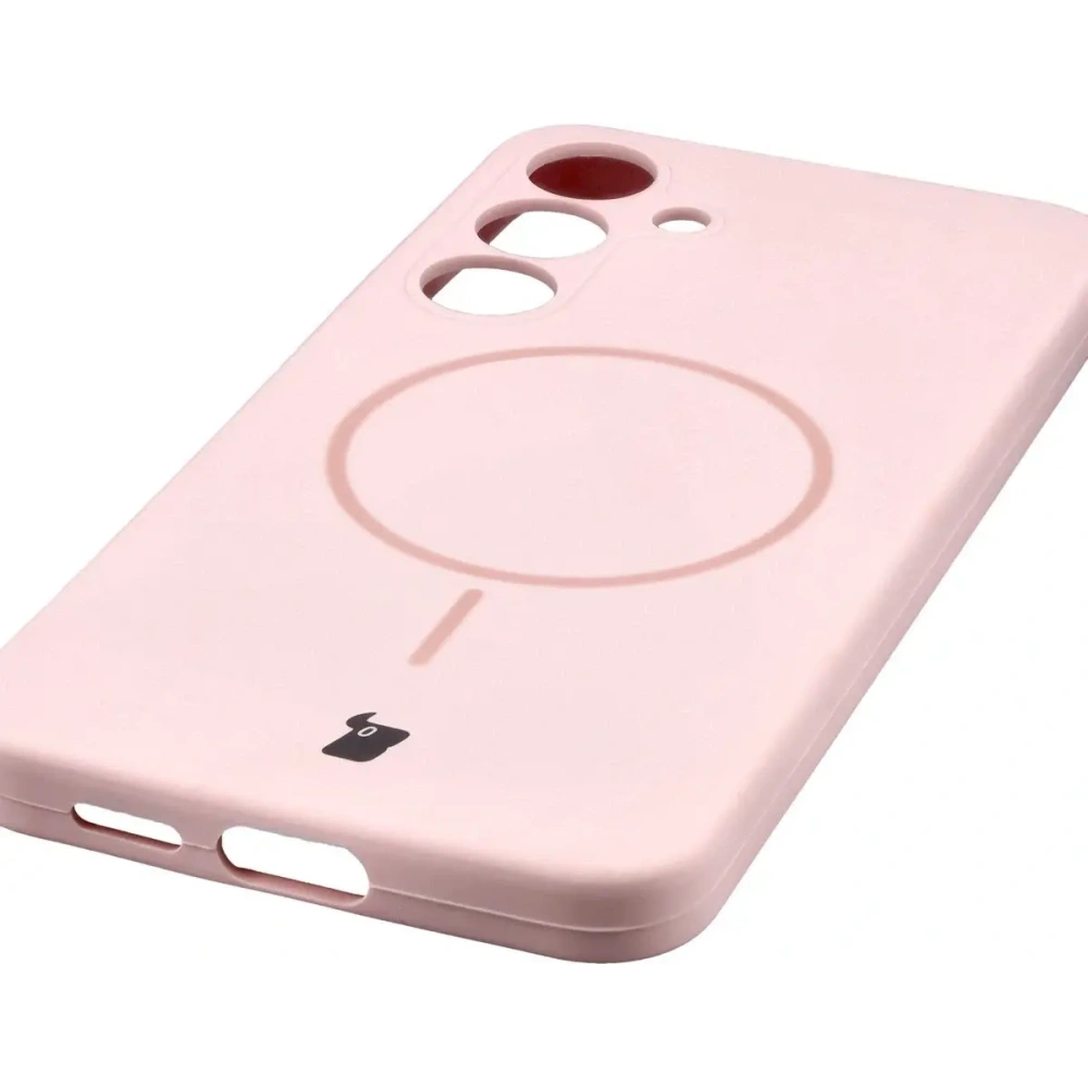 Silikonowe etui z pierścieniem magnetycznym Bizon Soft Case Magnetic do Samsung Galaxy S25+ Plus jasnoróżowe