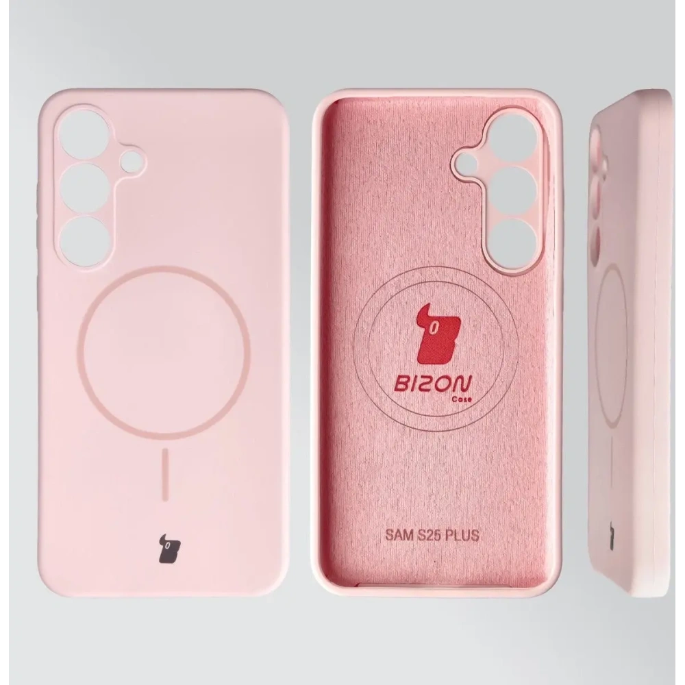 Silikonowe etui z pierścieniem magnetycznym Bizon Soft Case Magnetic do Samsung Galaxy S25+ Plus jasnoróżowe