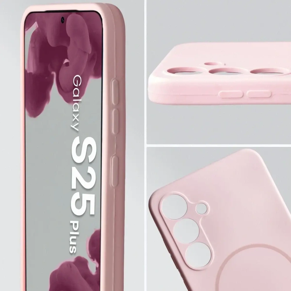 Silikonowe etui z pierścieniem magnetycznym Bizon Soft Case Magnetic do Samsung Galaxy S25+ Plus jasnoróżowe