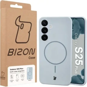 Silikonowe etui z pierścieniem magnetycznym Bizon Soft Case Magnetic do Samsung Galaxy S25+ Plus błękitne