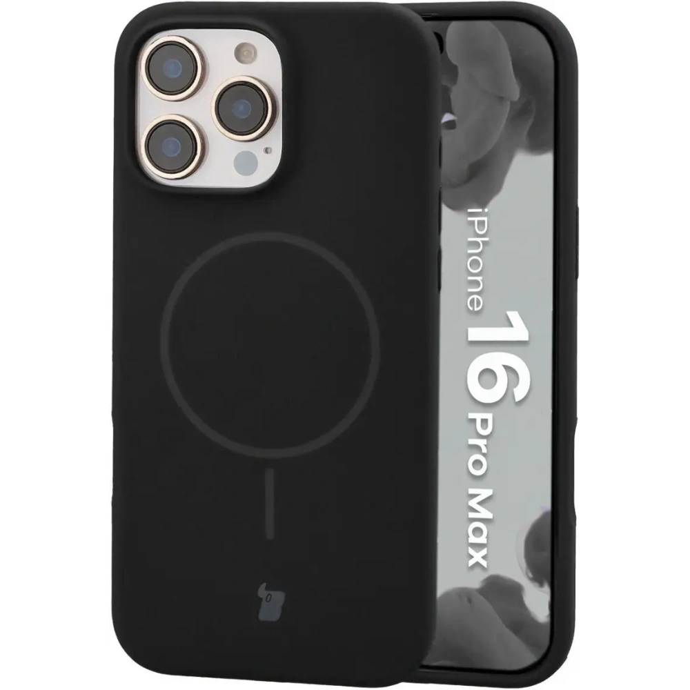 Silikonowe etui z pierścieniem magnetycznym Bizon Soft Case Magnetic do Apple iPhone 16 Pro Max czarne