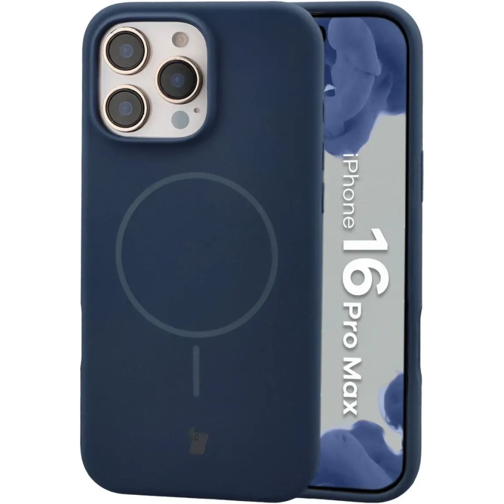 Silikonowe etui z pierścieniem magnetycznym Bizon Soft Case Magnetic do Apple iPhone 16 Pro Max granatowe