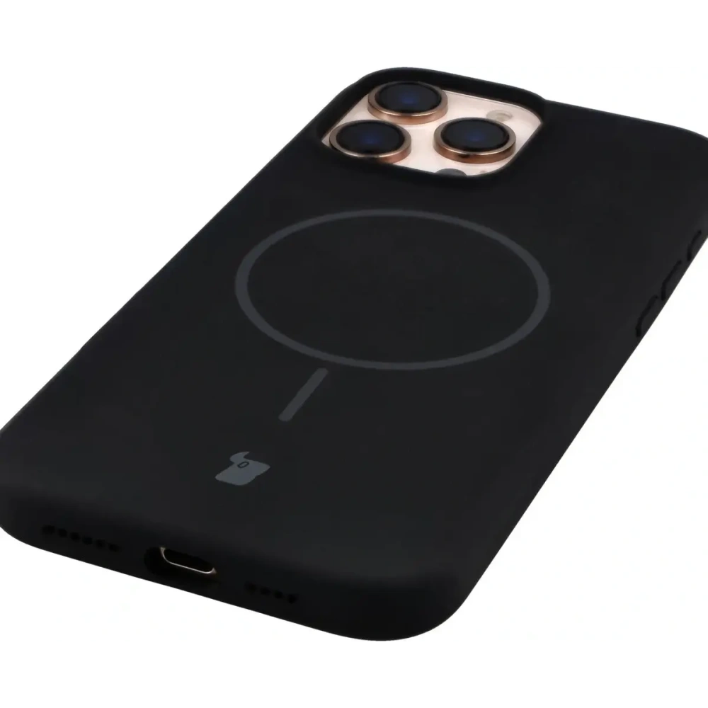 Silikonowe etui z pierścieniem magnetycznym Bizon Soft Case Magnetic do Apple iPhone 16 Pro Max czarne