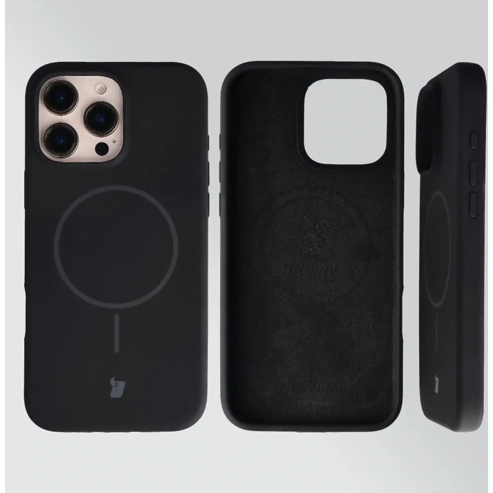 Silikonowe etui z pierścieniem magnetycznym Bizon Soft Case Magnetic do Apple iPhone 16 Pro Max czarne
