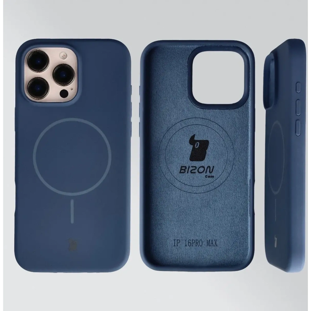 Silikonowe etui z pierścieniem magnetycznym Bizon Soft Case Magnetic do Apple iPhone 16 Pro Max granatowe