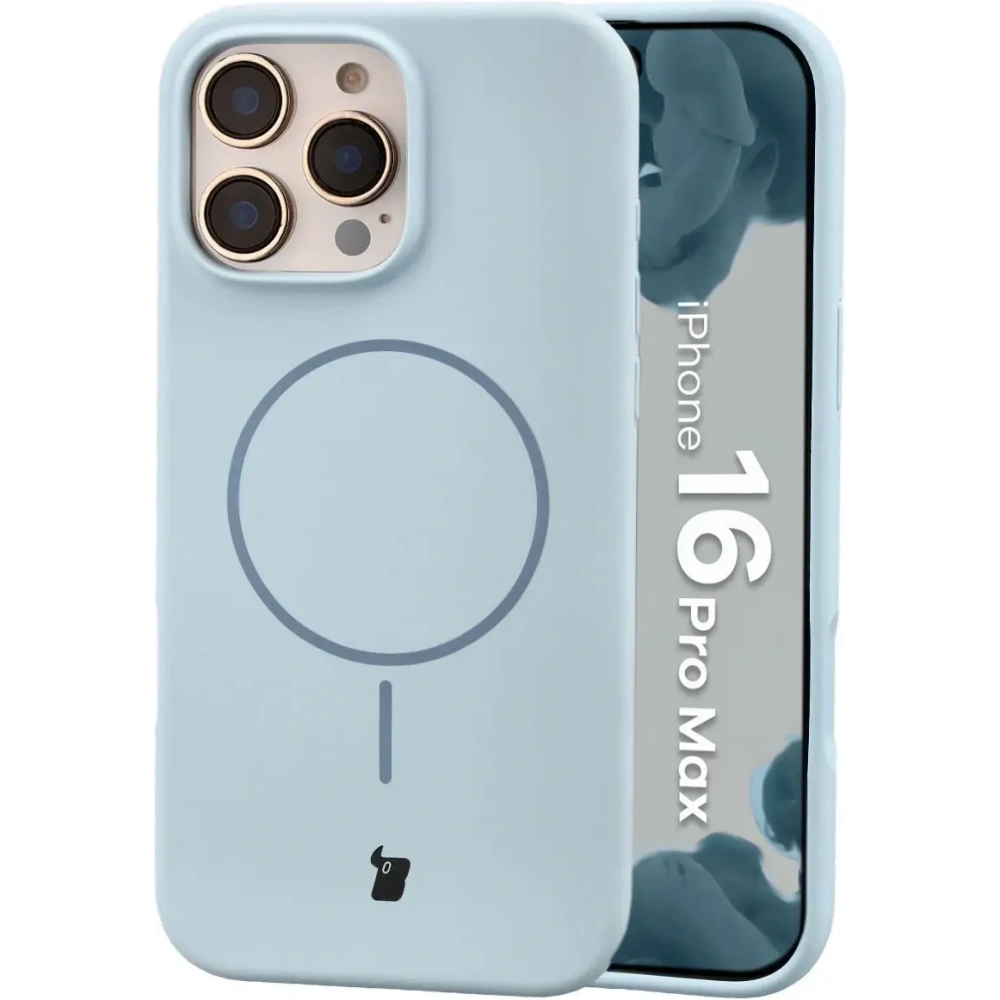 Silikonowe etui z pierścieniem magnetycznym Bizon Soft Case Magnetic do Apple iPhone 16 Pro Max błękitne