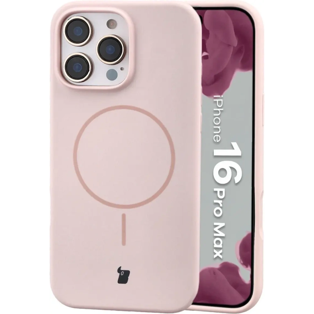 Silikonowe etui z pierścieniem magnetycznym Bizon Soft Case Magnetic do Apple iPhone 16 Pro Max jasnoróżowe