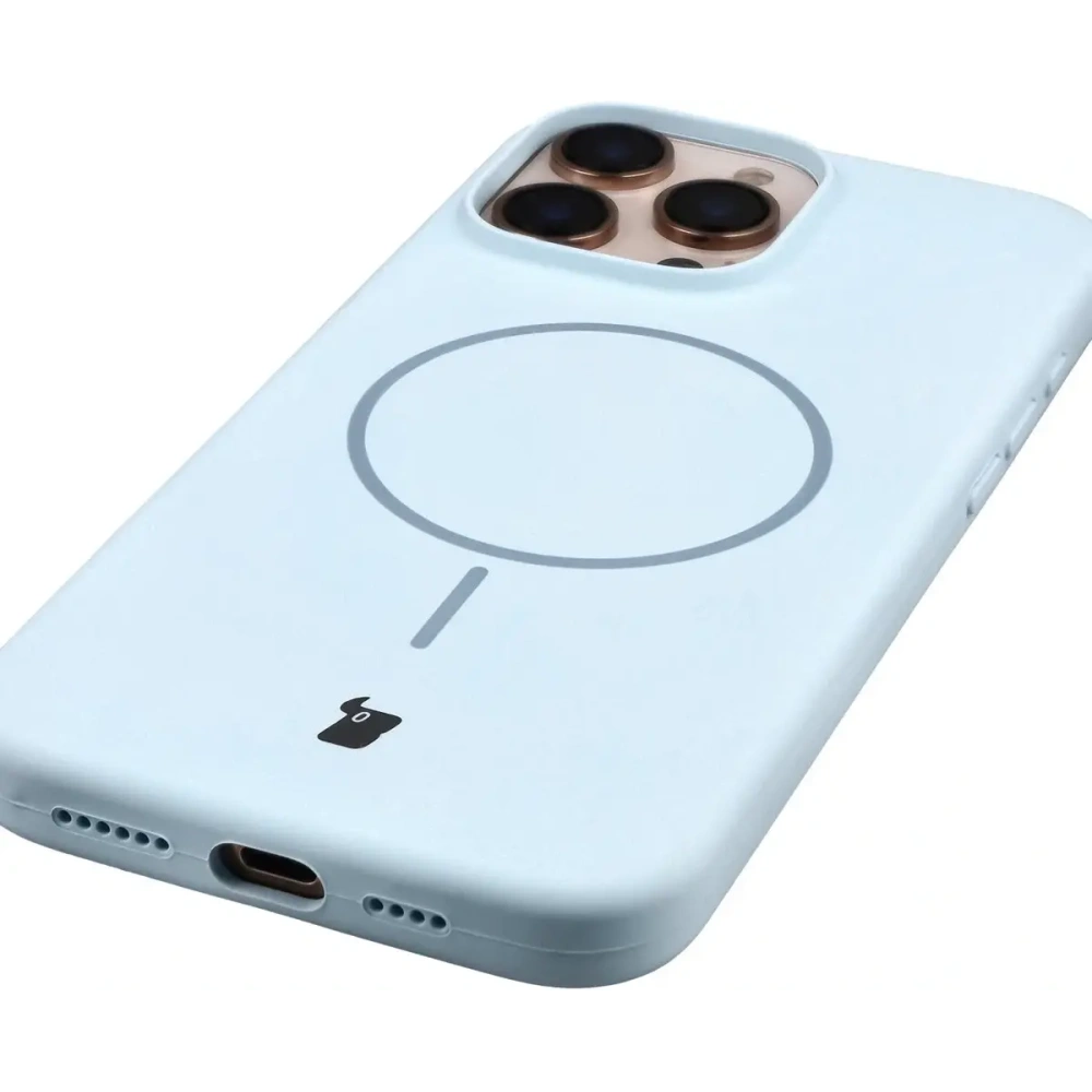 Silikonowe etui z pierścieniem magnetycznym Bizon Soft Case Magnetic do Apple iPhone 16 Pro Max błękitne