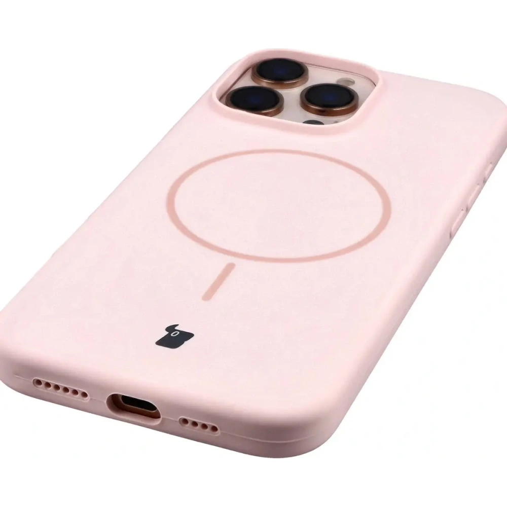 Silikonowe etui z pierścieniem magnetycznym Bizon Soft Case Magnetic do Apple iPhone 16 Pro Max jasnoróżowe