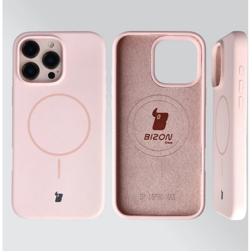 Silikonowe etui z pierścieniem magnetycznym Bizon Soft Case Magnetic do Apple iPhone 16 Pro Max jasnoróżowe