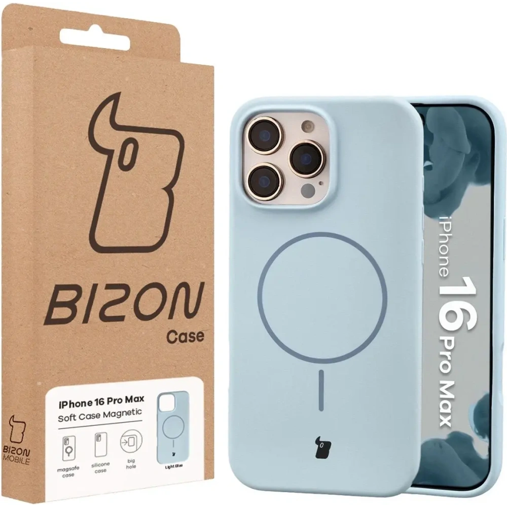 Silikonowe etui z pierścieniem magnetycznym Bizon Soft Case Magnetic do Apple iPhone 16 Pro Max błękitne