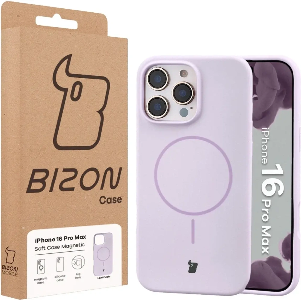 Silikonowe etui z pierścieniem magnetycznym Bizon Soft Case Magnetic do Apple iPhone 16 Pro Max jasnofioletowe