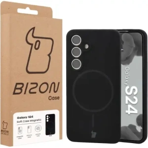Silikonowe etui z pierścieniem magnetycznym Bizon Soft Case Magnetic do Samsung Galaxy S24 czarne