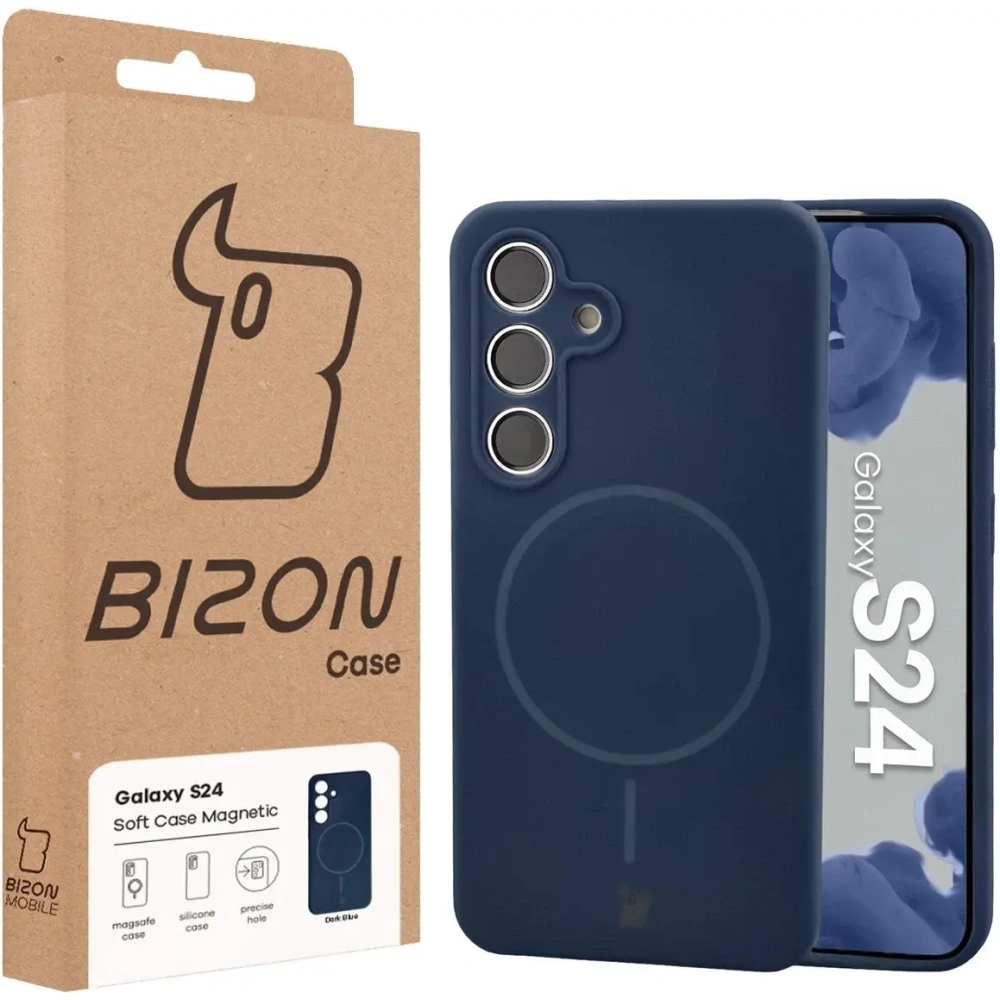 Silikonowe etui z pierścieniem magnetycznym Bizon Soft Case Magnetic do Samsung Galaxy S24 granatowe