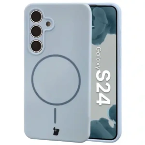 Silikonowe etui z pierścieniem magnetycznym Bizon Soft Case Magnetic do Samsung Galaxy S24 błękitne