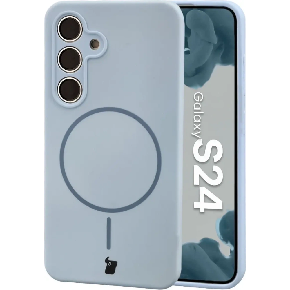 Silikonowe etui z pierścieniem magnetycznym Bizon Soft Case Magnetic do Samsung Galaxy S24 błękitne