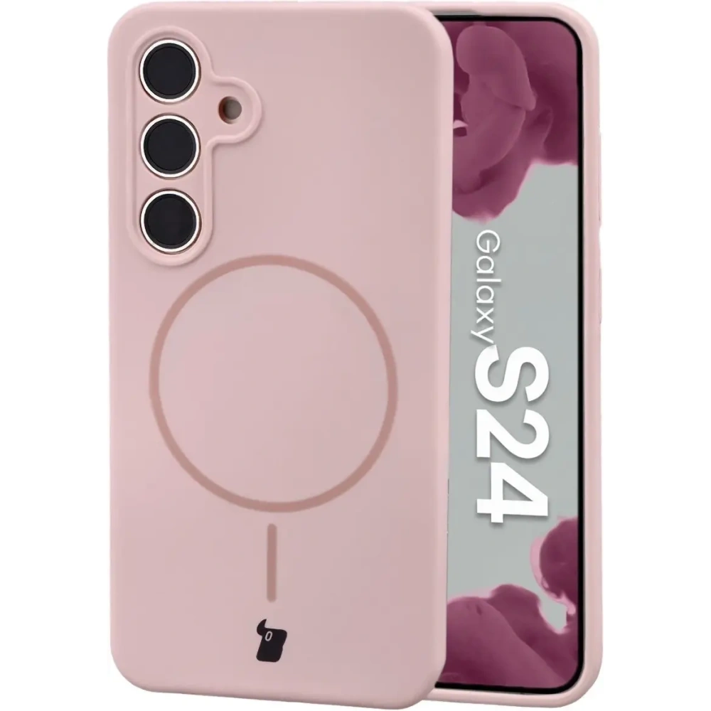Silikonowe etui z pierścieniem magnetycznym Bizon Soft Case Magnetic do Samsung Galaxy S24 jasnoróżowe