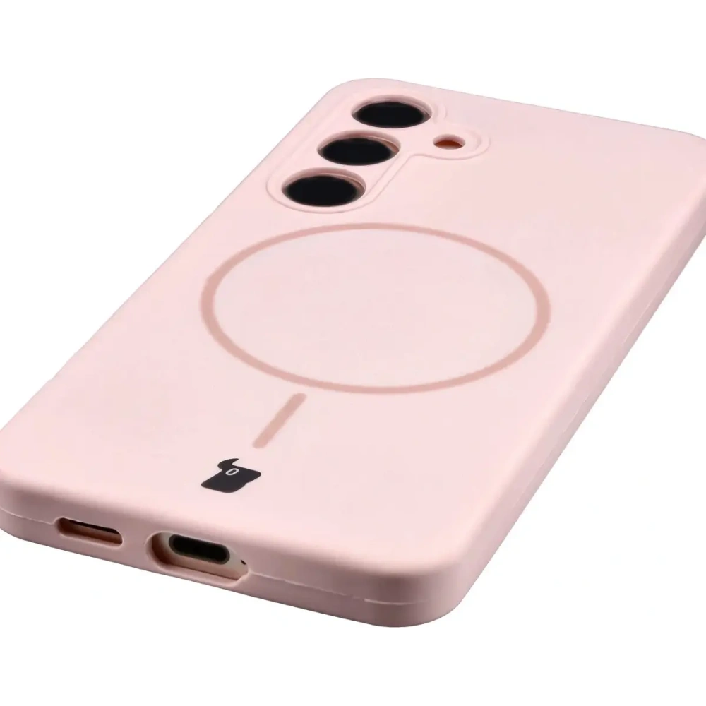 Silikonowe etui z pierścieniem magnetycznym Bizon Soft Case Magnetic do Samsung Galaxy S24 jasnoróżowe