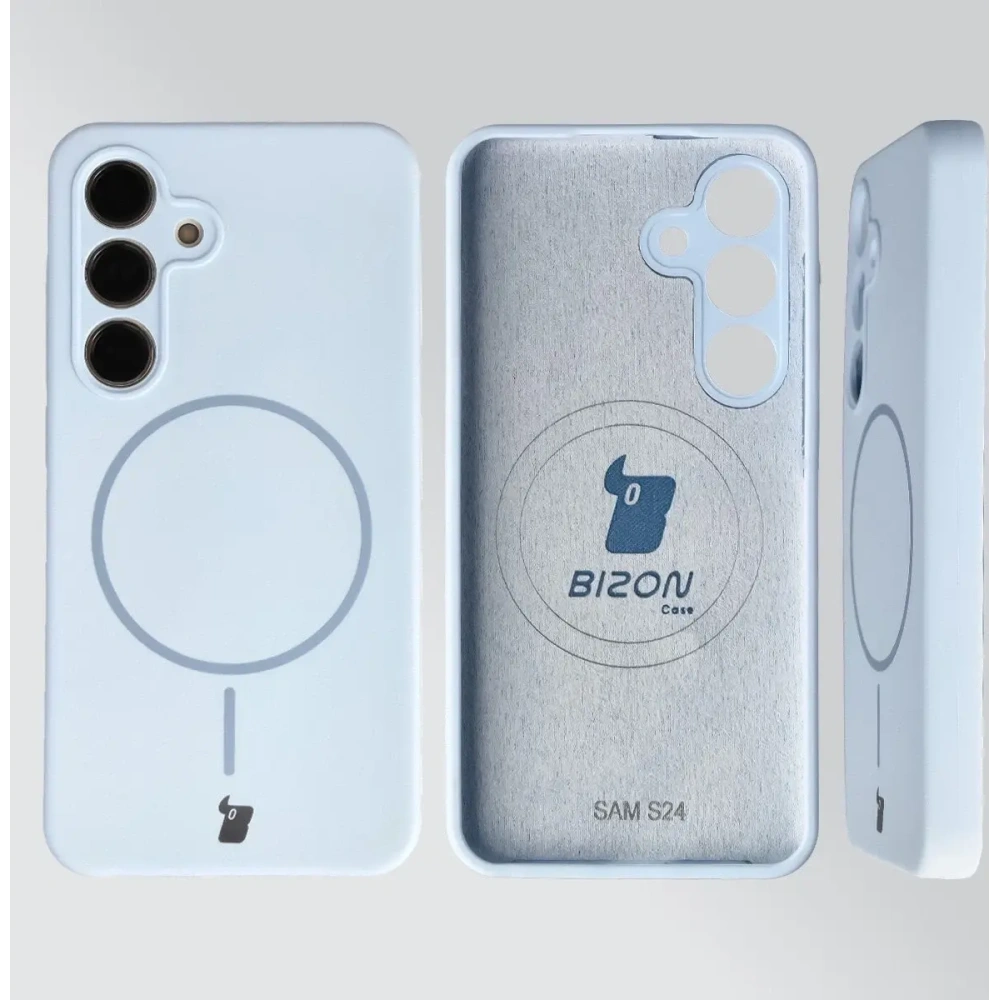 Silikonowe etui z pierścieniem magnetycznym Bizon Soft Case Magnetic do Samsung Galaxy S24 błękitne