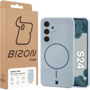 Silikonowe etui z pierścieniem magnetycznym Bizon Soft Case Magnetic do Samsung Galaxy S24 błękitne