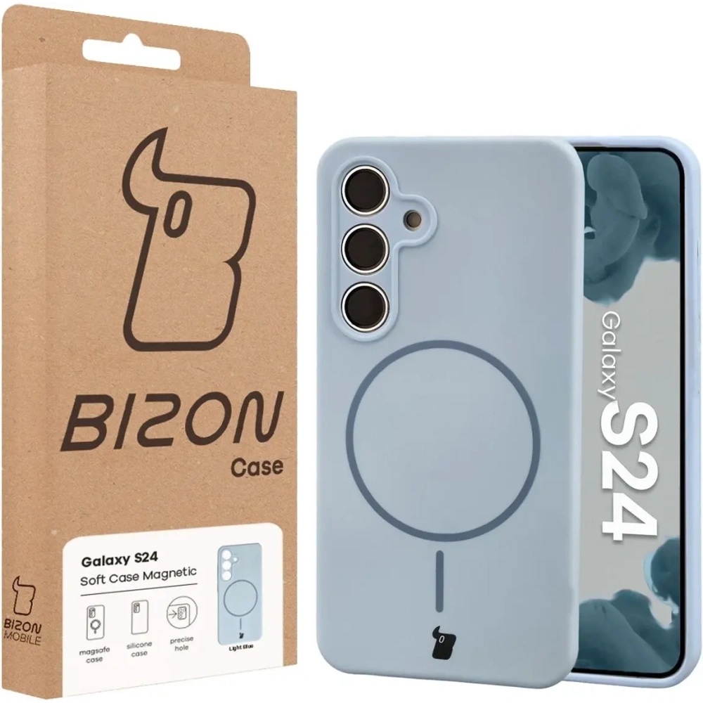 Silikonowe etui z pierścieniem magnetycznym Bizon Soft Case Magnetic do Samsung Galaxy S24 błękitne