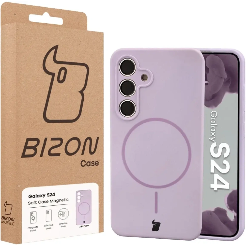 Silikonowe etui z pierścieniem magnetycznym Bizon Soft Case Magnetic do Samsung Galaxy S24 jasnofioletowe