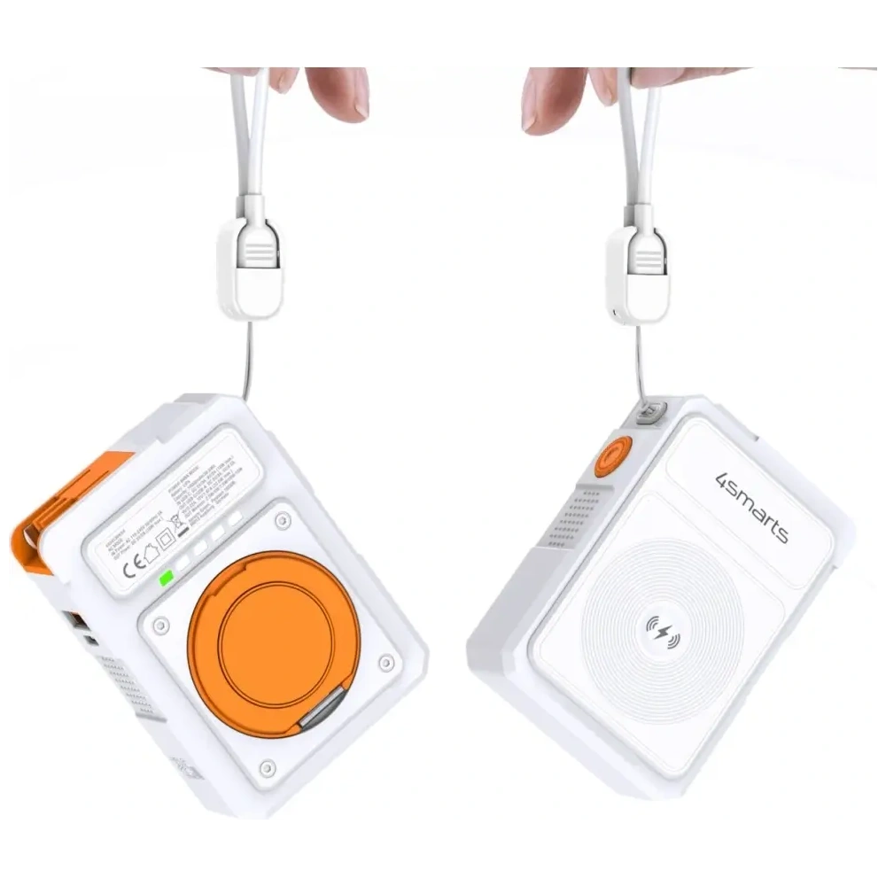 Ładowarka hybrydowa 4smarts 6w1 USB-C / USB-A PD 22.5W z powerbankiem 10000mAh, ładowanie indukcyjne Qi, kabel USB-C biała