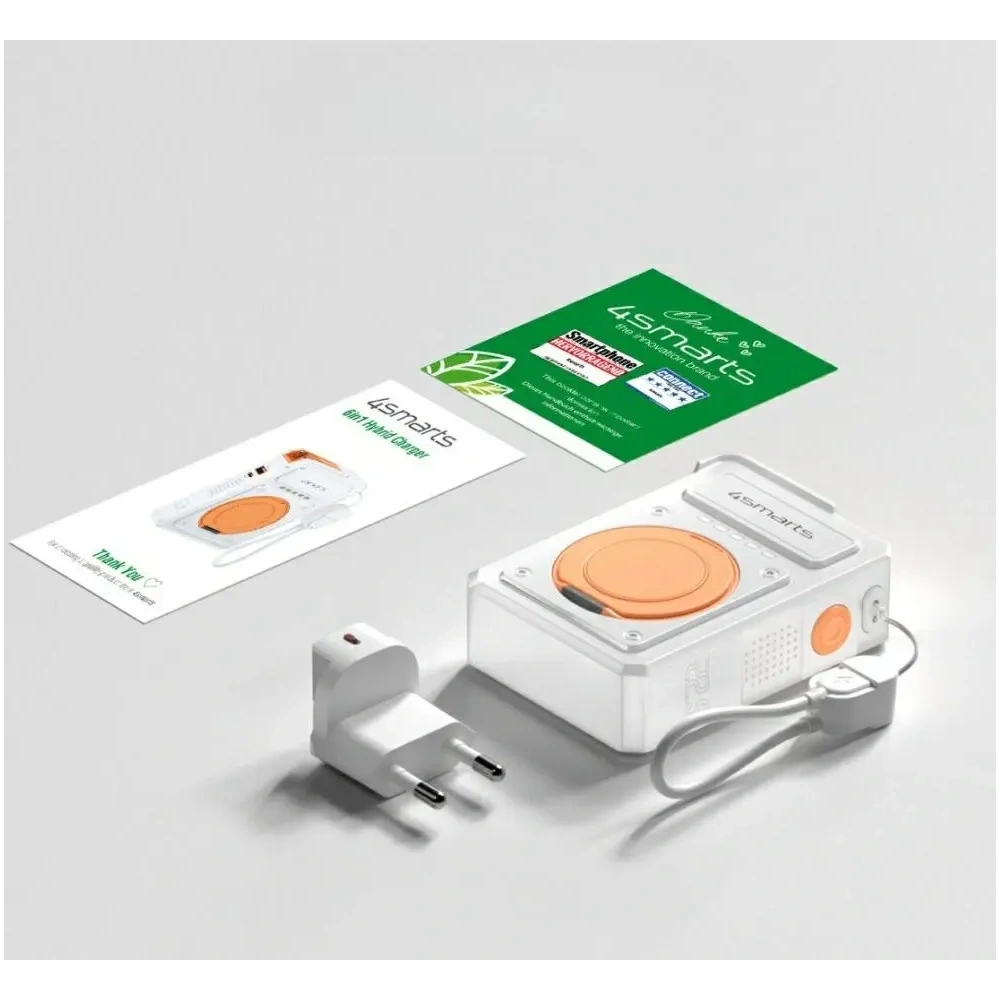 Ładowarka hybrydowa 4smarts 6w1 USB-C / USB-A PD 22.5W z powerbankiem 10000mAh, ładowanie indukcyjne Qi, kabel USB-C biała