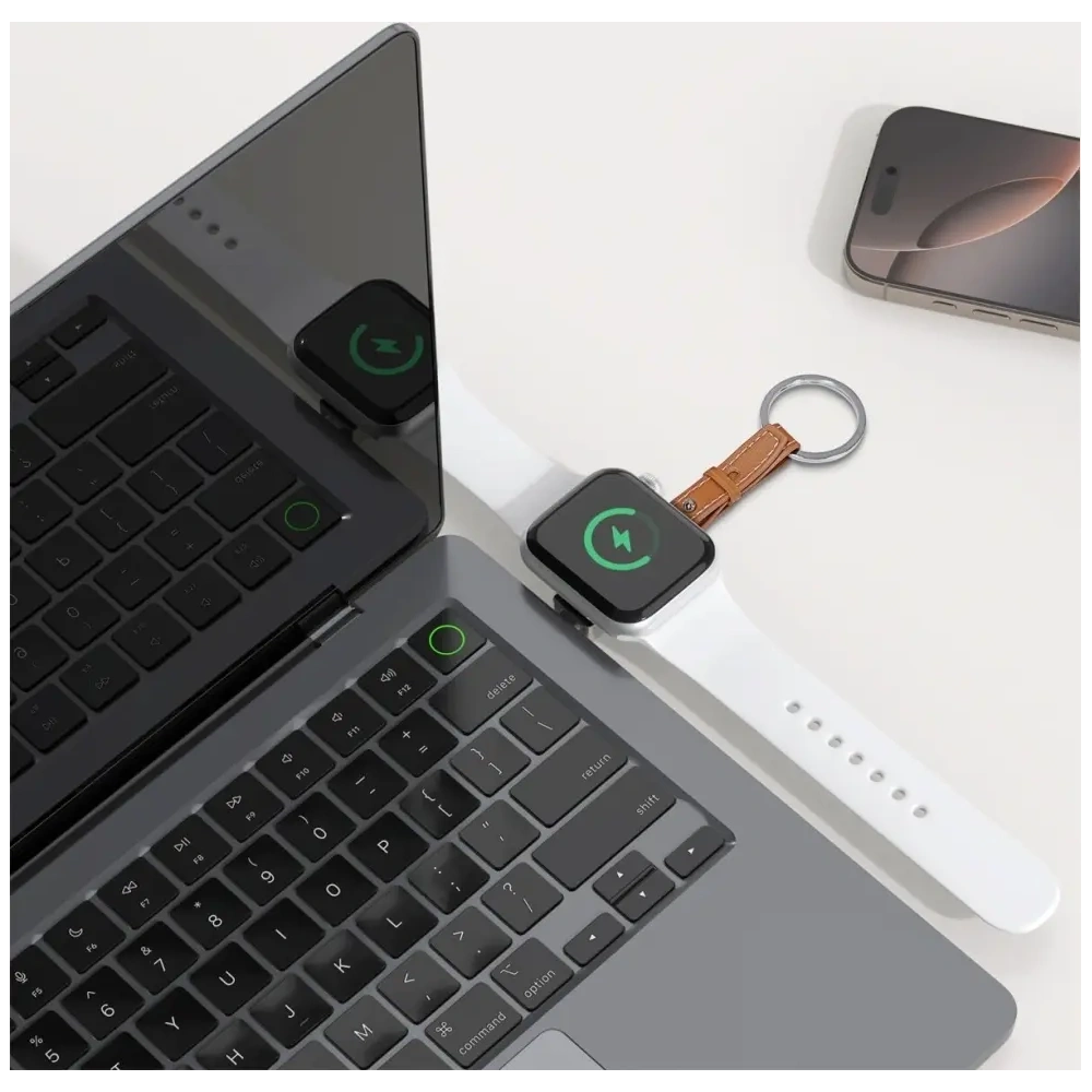 Ładowarka indukcyjna 4smarts USB-C do Apple Watch z brelokiem srebrna