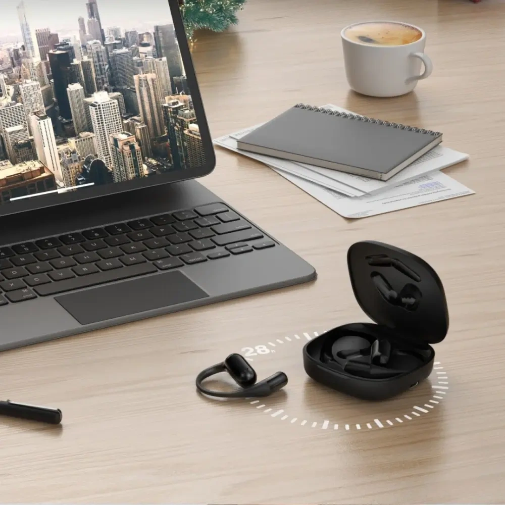 Słuchawki Bluetooth 4smarts SkyBuds OWS Open-Ear z ekranem AI czarny