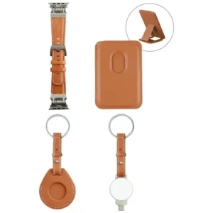 4smarts Style 4-in-1 accessory set MagSafe wallet, Apple Watch charger, Apple Watch strap, AirTag case brown
