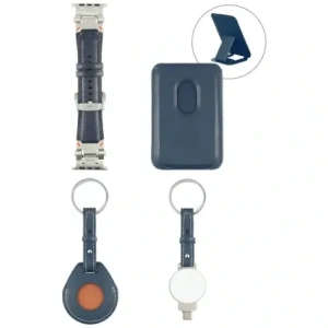 4smarts Style 4-in-1 accessory set MagSafe wallet, Apple Watch charger, Apple Watch strap, AirTag case blue